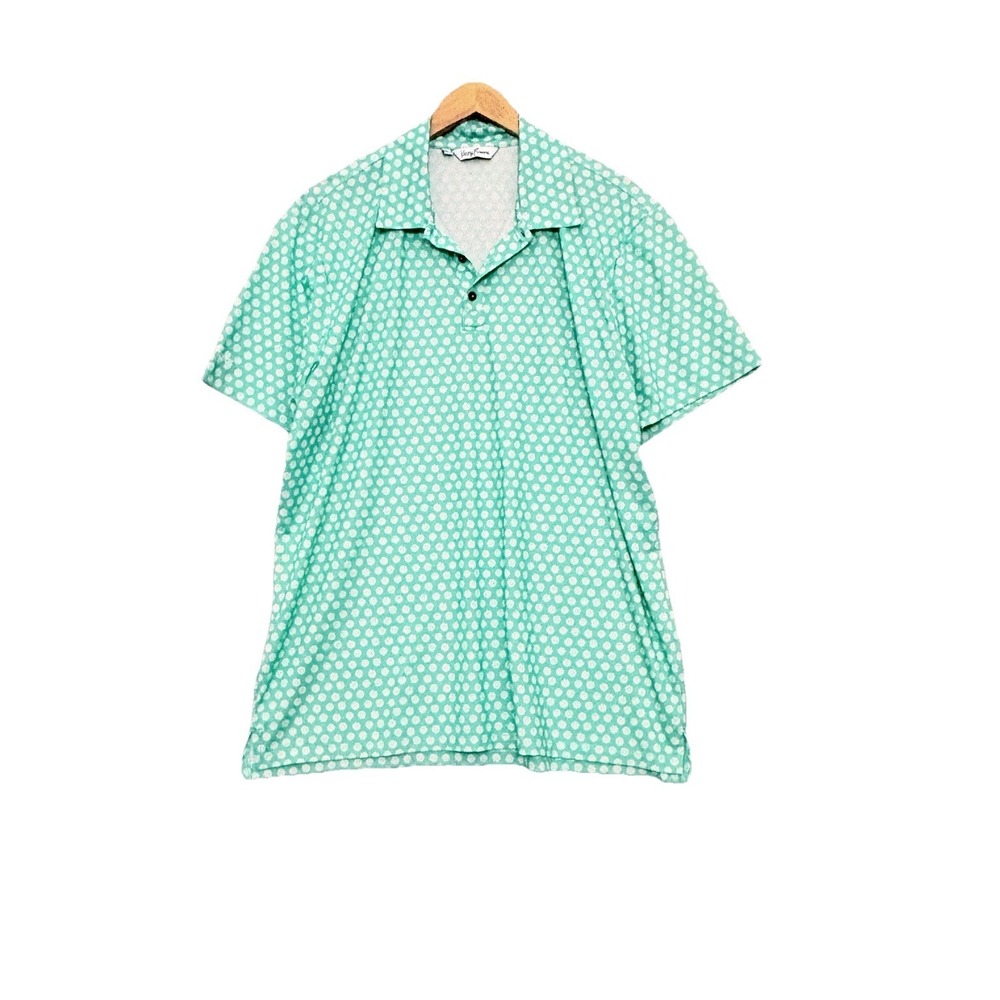 Kenny‎ Flowers Mens XL Polo Shirt Green Micro Floral Print Performance Golf